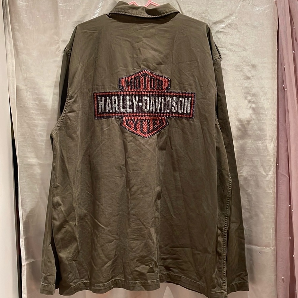 Harley Davidson Military Style Canvas Button Up